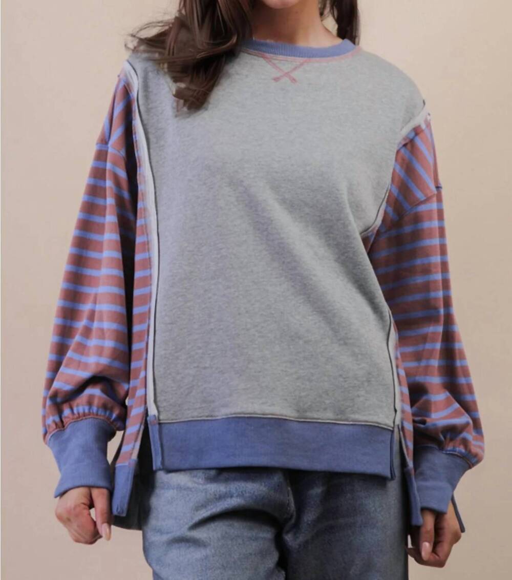 NEW VERY J striped knit top - plus in gray, blue, dusty-mauve